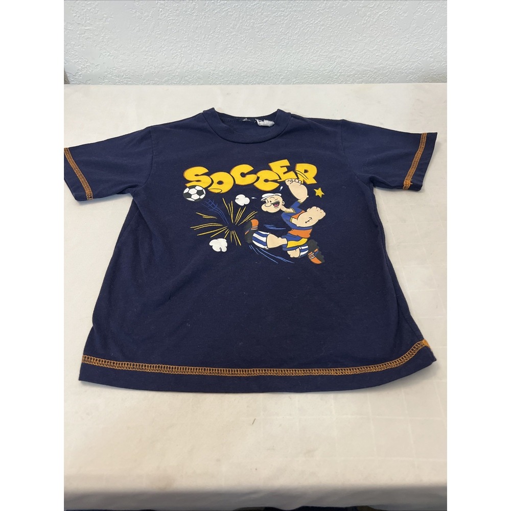 Vintage 1990s‎ Toddler Popeye Shirt Navy Blue Yellow Soccer Size 4T Child